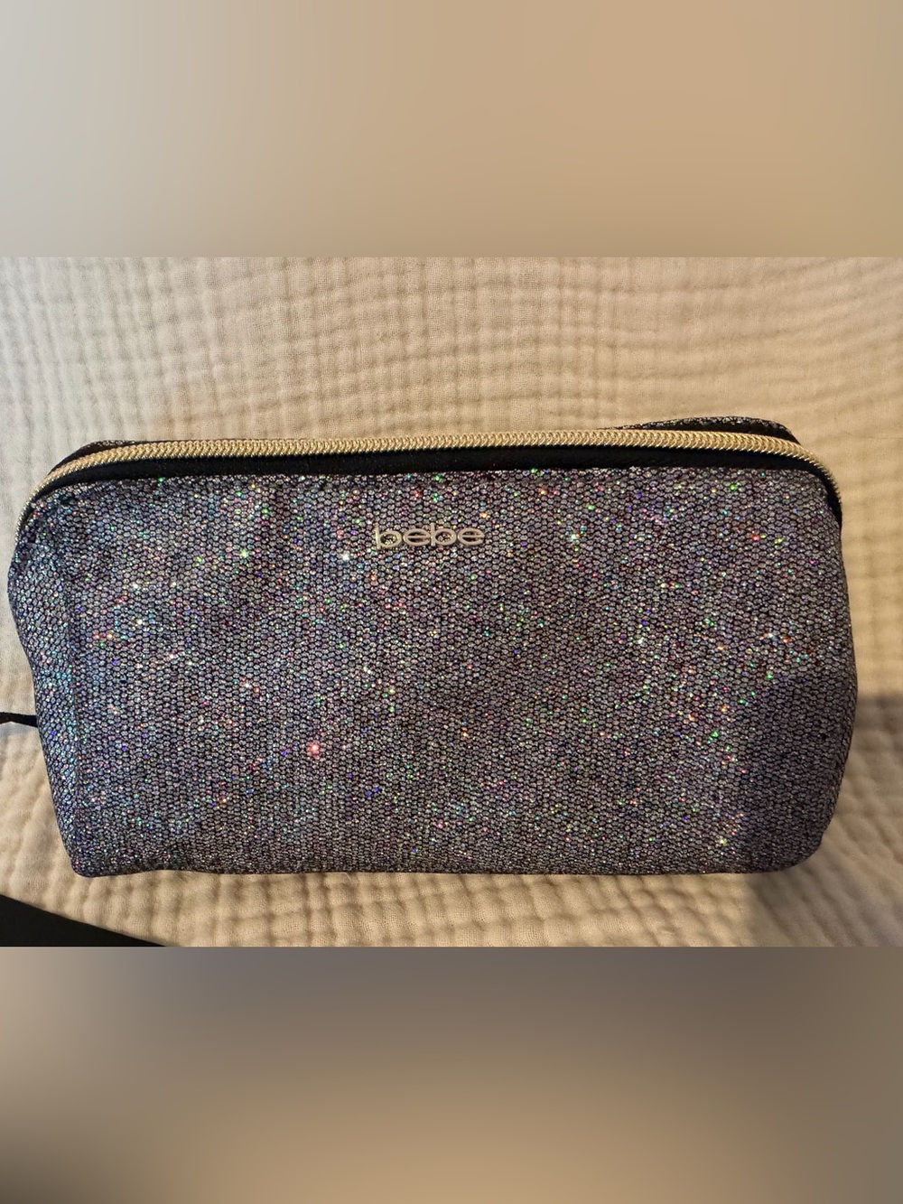 Bebe Iridescent Glitter Cosmetic Pouch - Silver NWT. - Picture 2 of 7